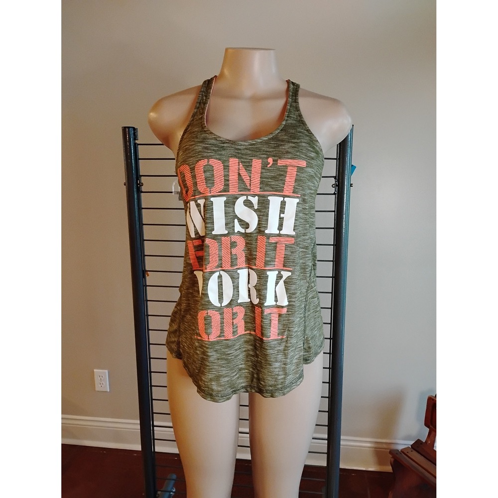 EVCR Womens Racerback GraphicTank Top Olive Green Coral Work For It M0941 Medium